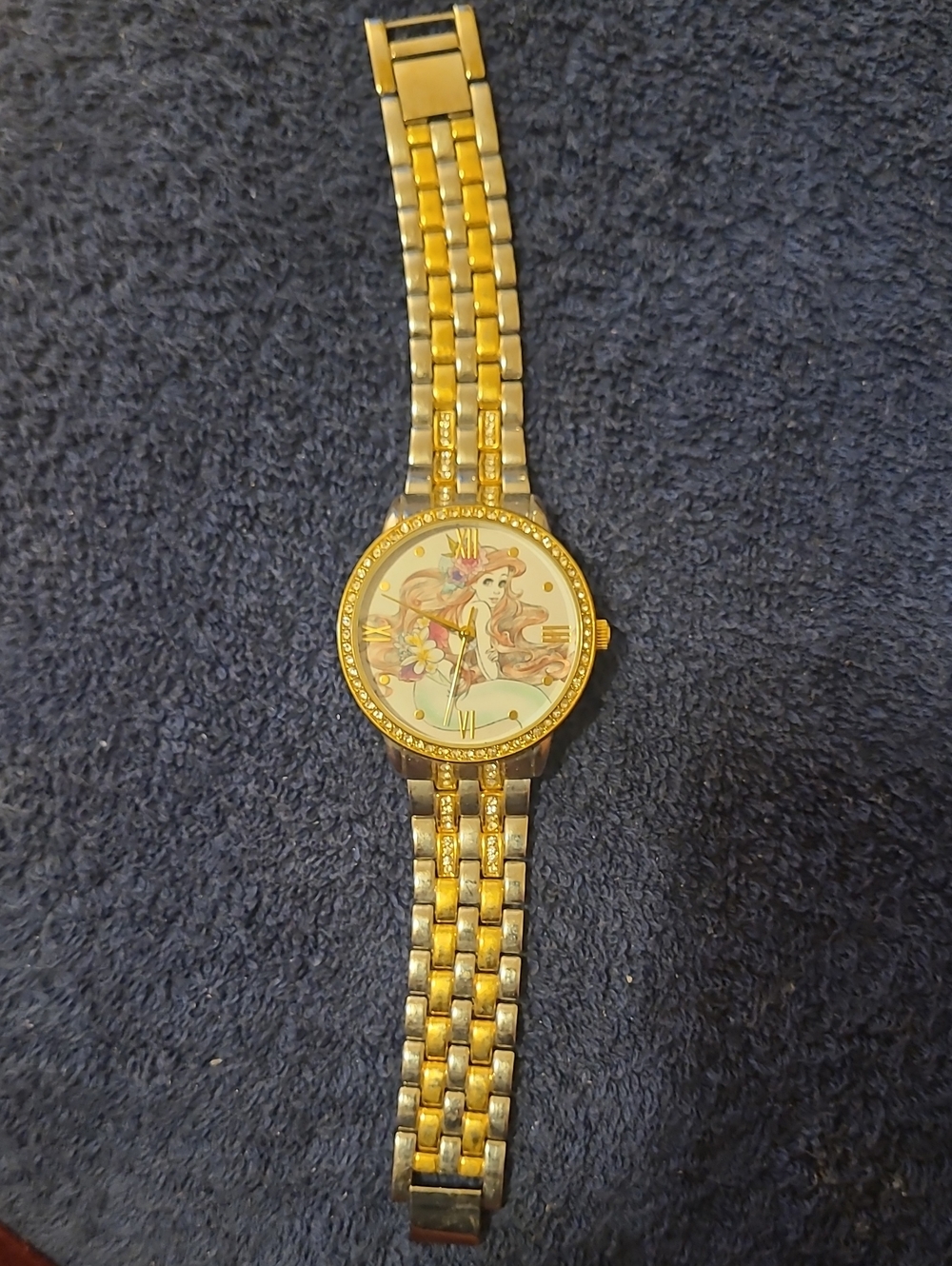 Disney Gold Tone Mermaid Bracelet Watch with Floral Dial - Picture 2 of 5